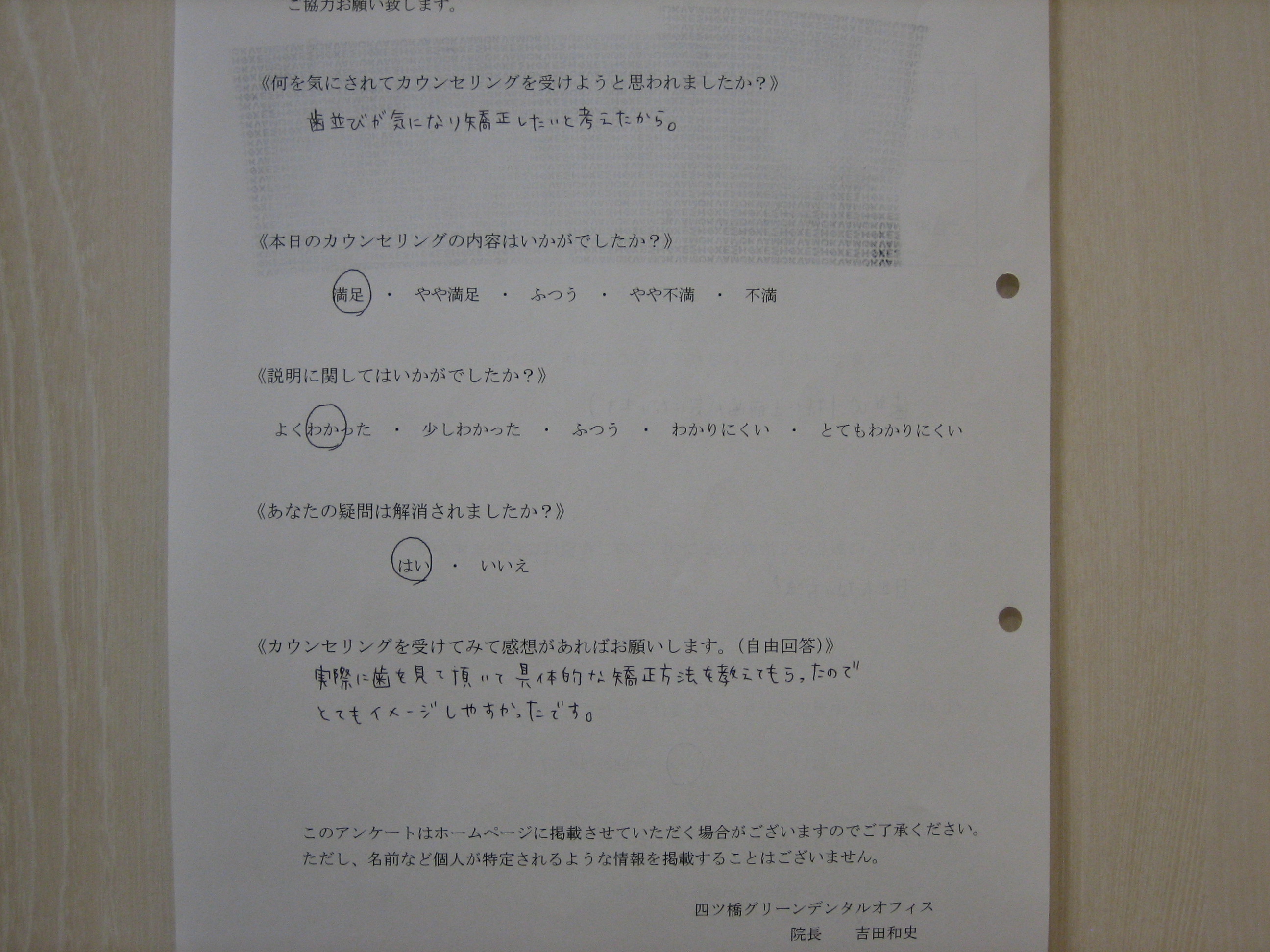 カウンセリング後アンケート　⑮