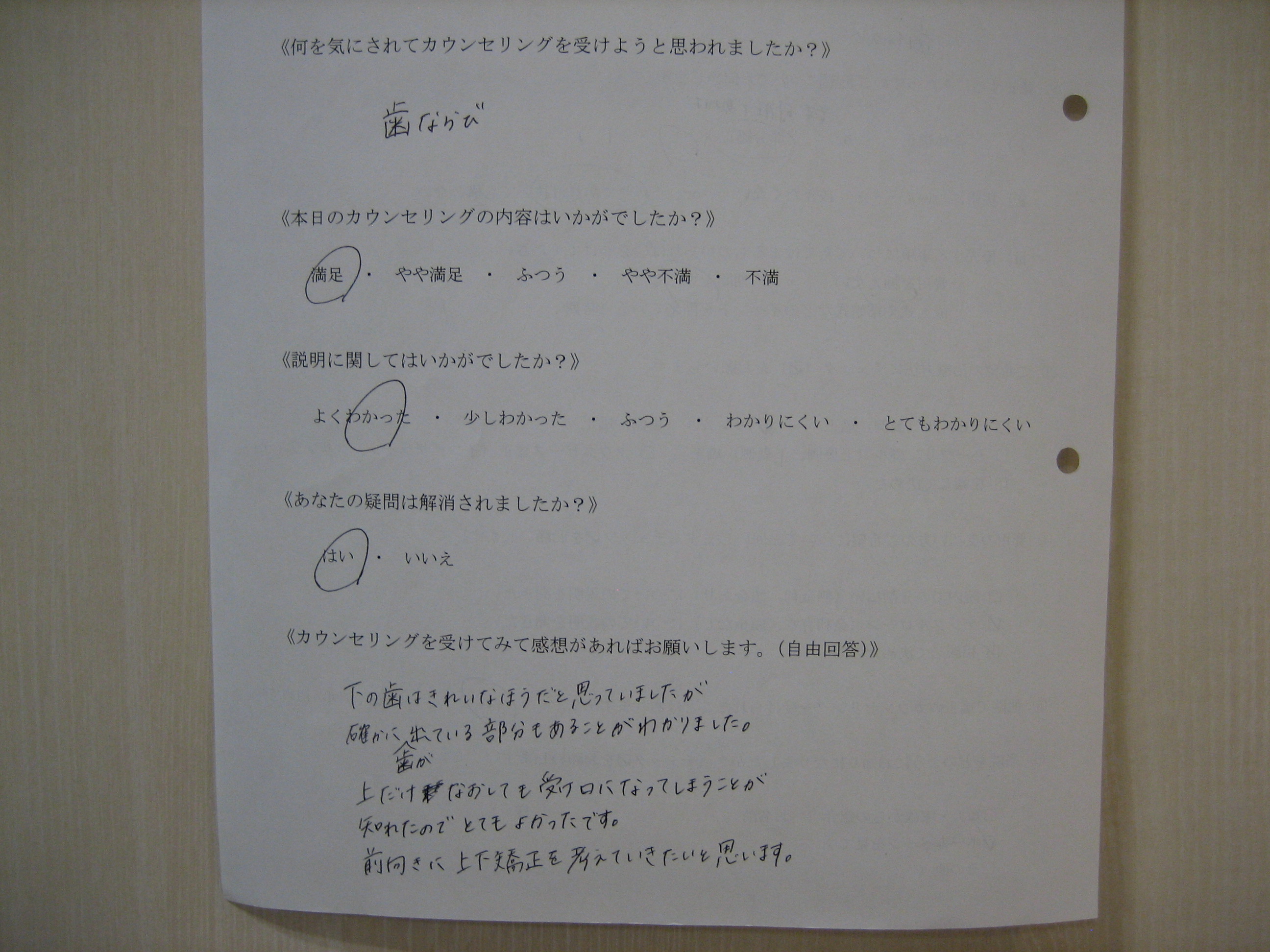 カウンセリング後アンケート　㉓