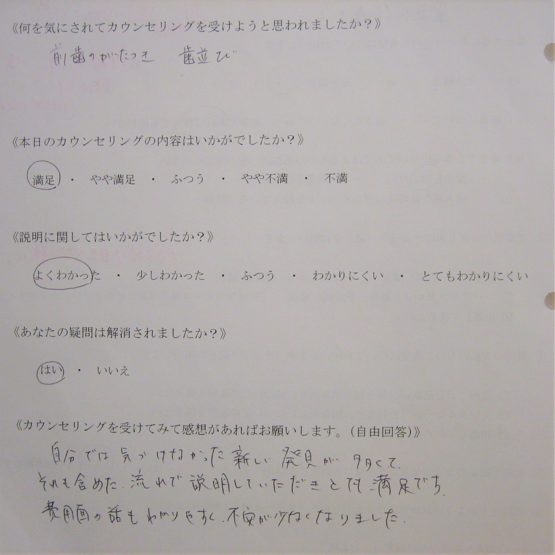 カウンセリング後アンケート ㉕