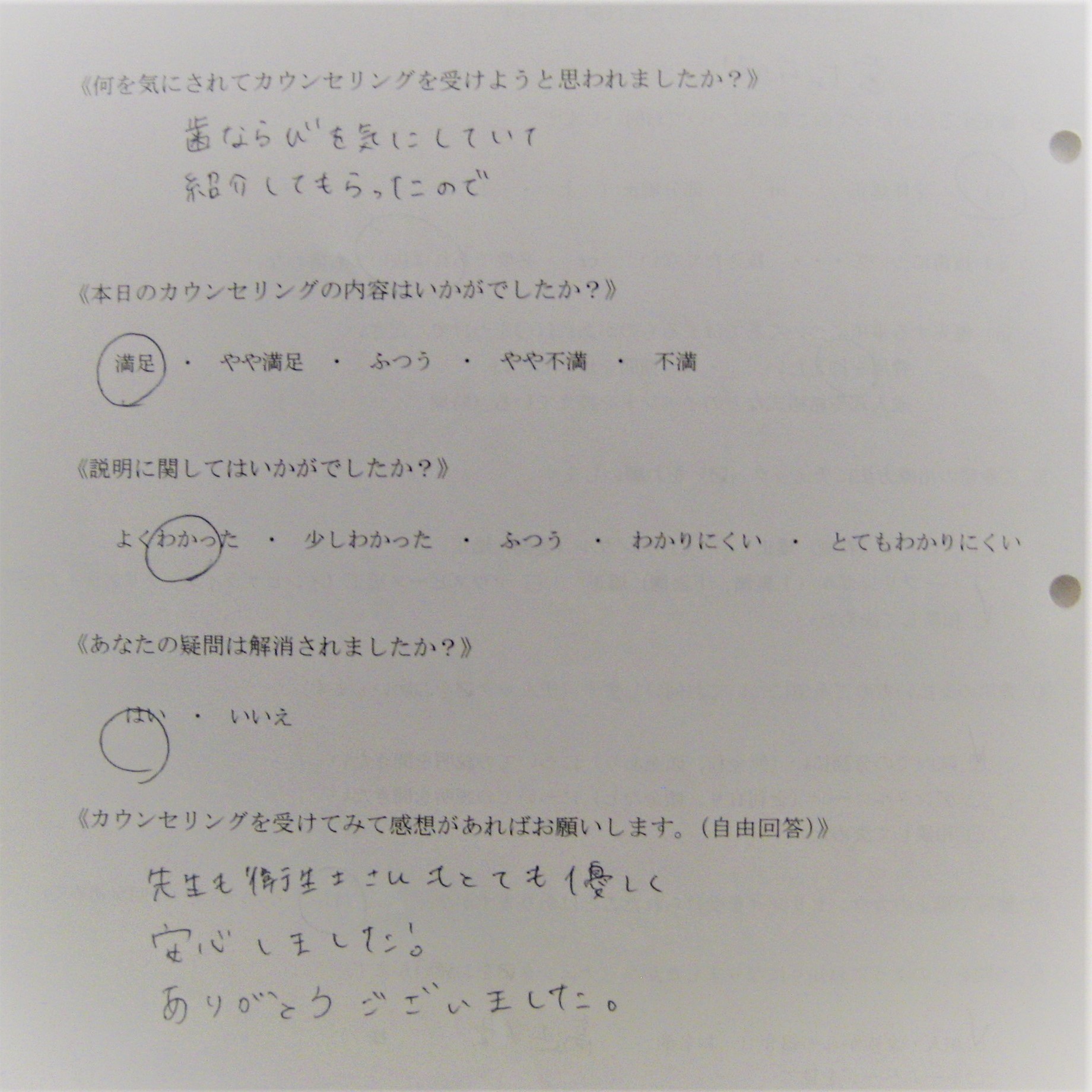 カウンセリング後アンケート ㉘