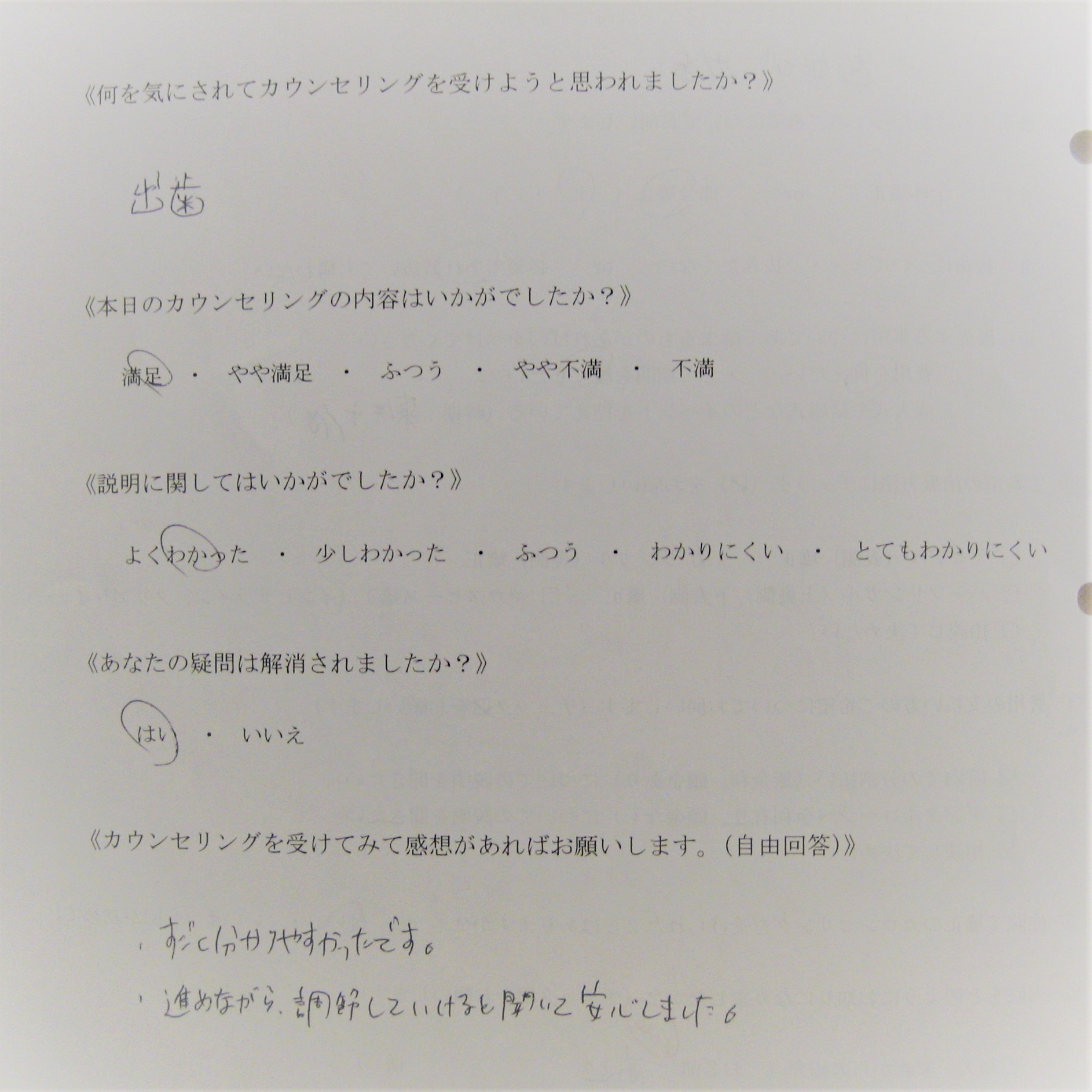 カウンセリング後アンケート ㉙
