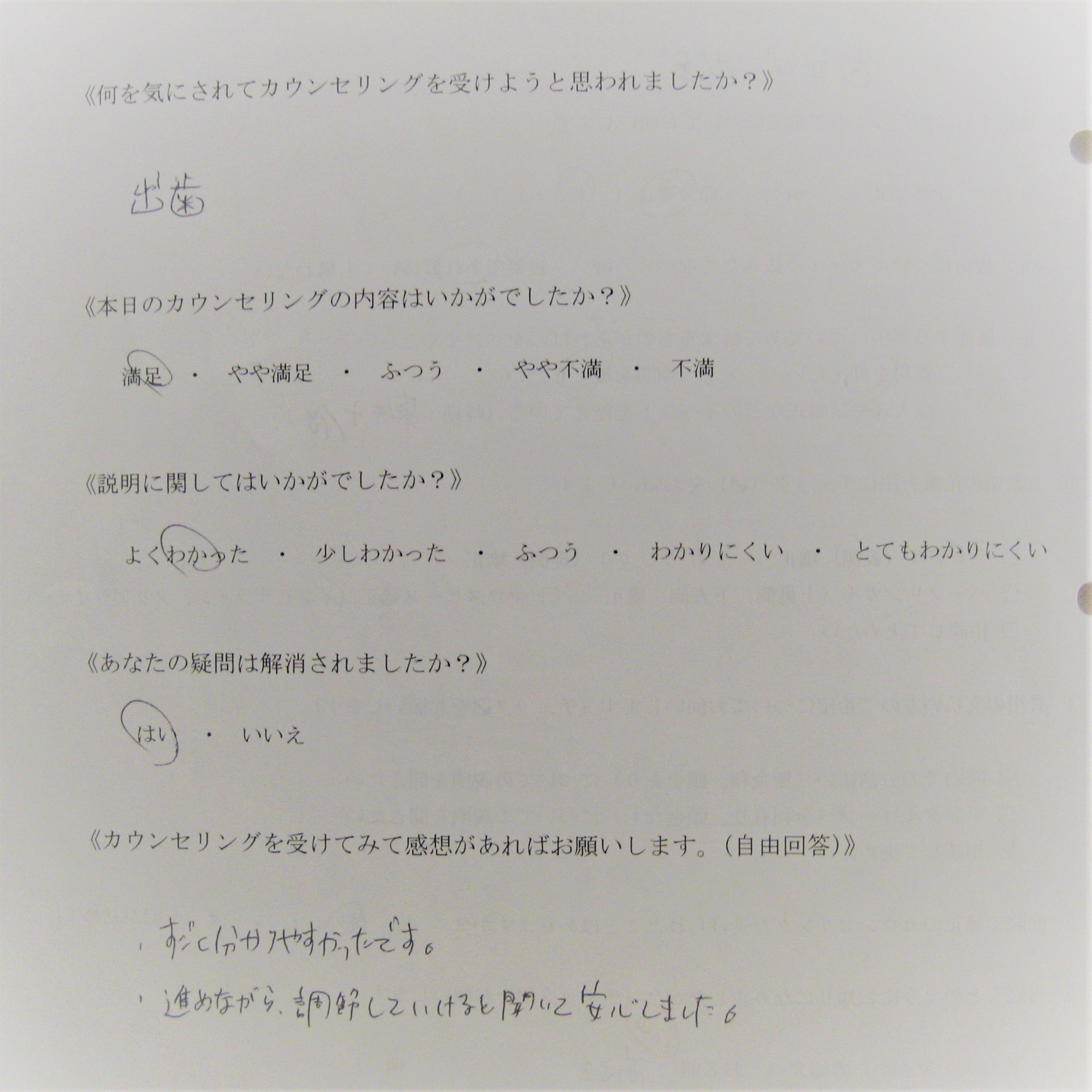 カウンセリング後アンケート ㉙