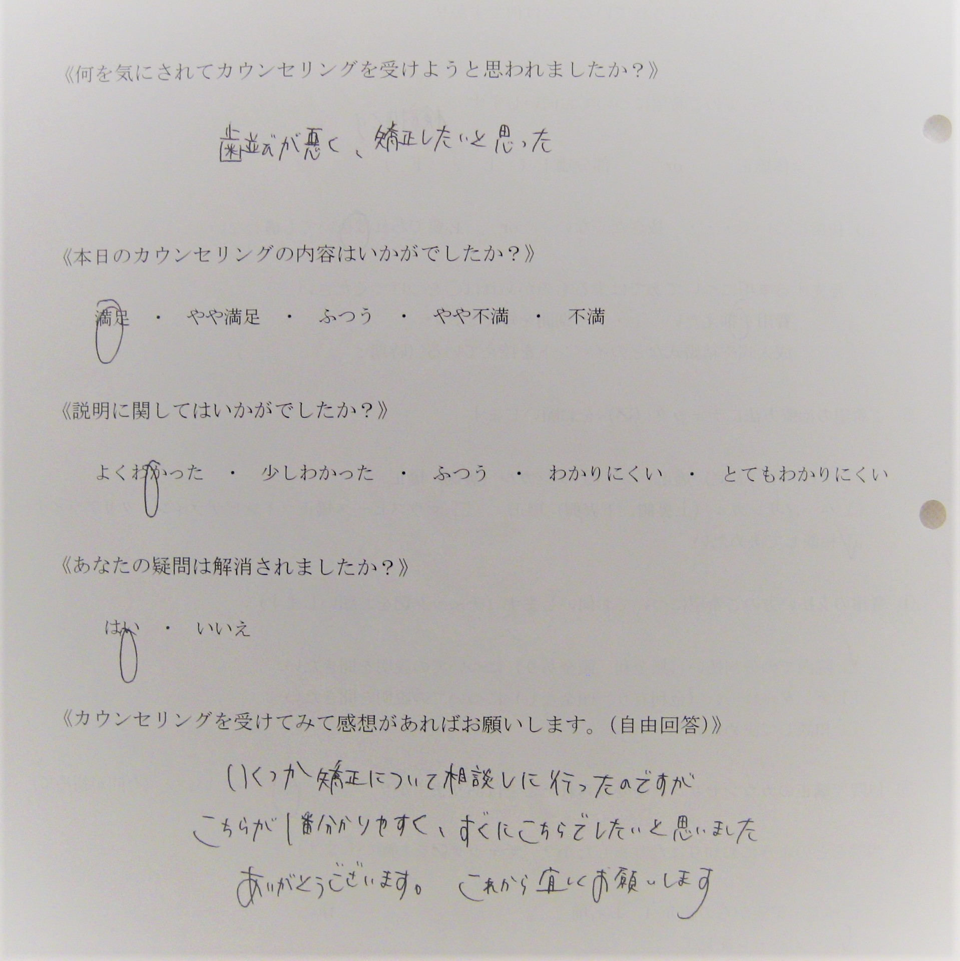 カウンセリング後アンケート ㉚