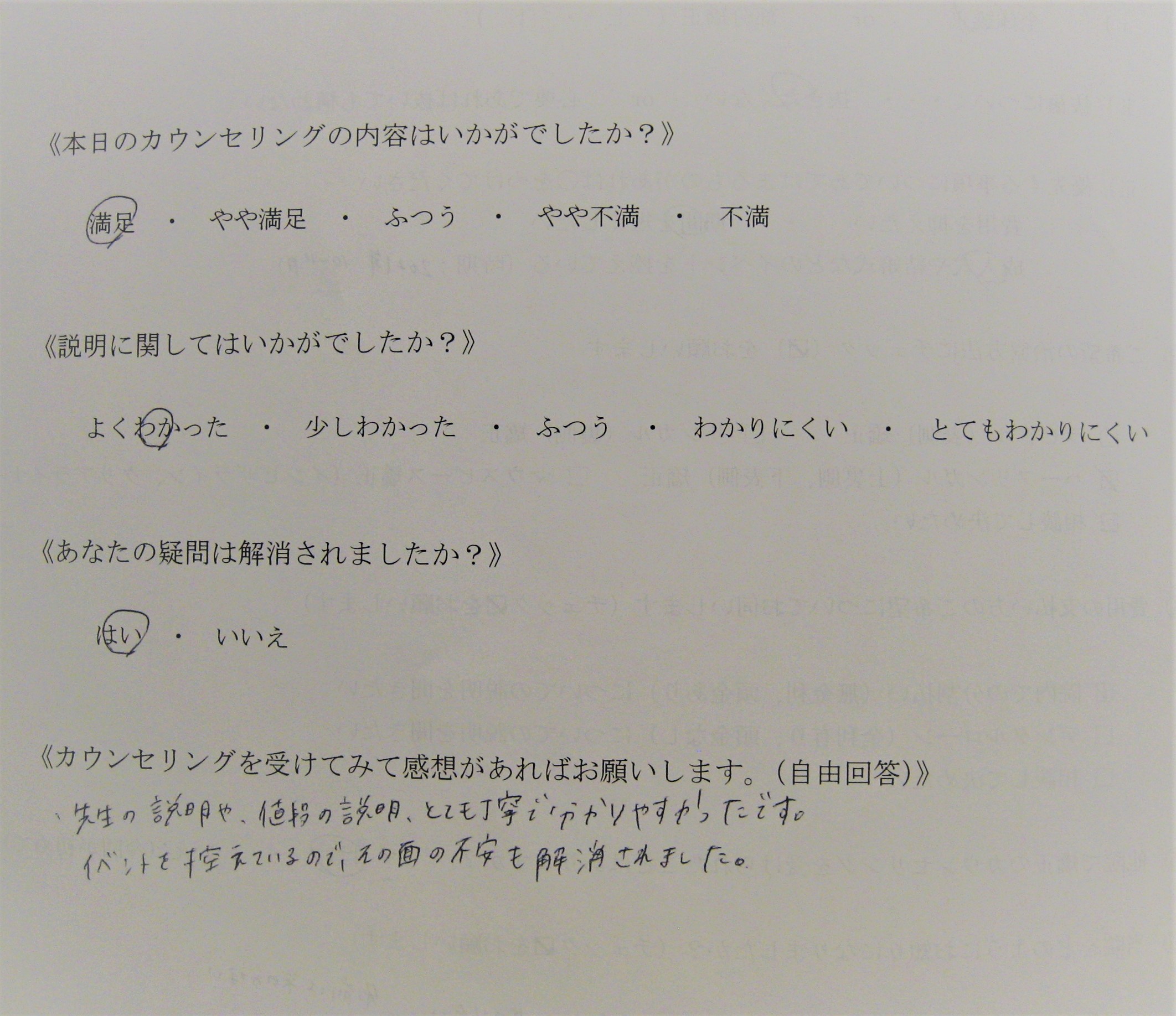 カウンセリング後アンケート ㉛