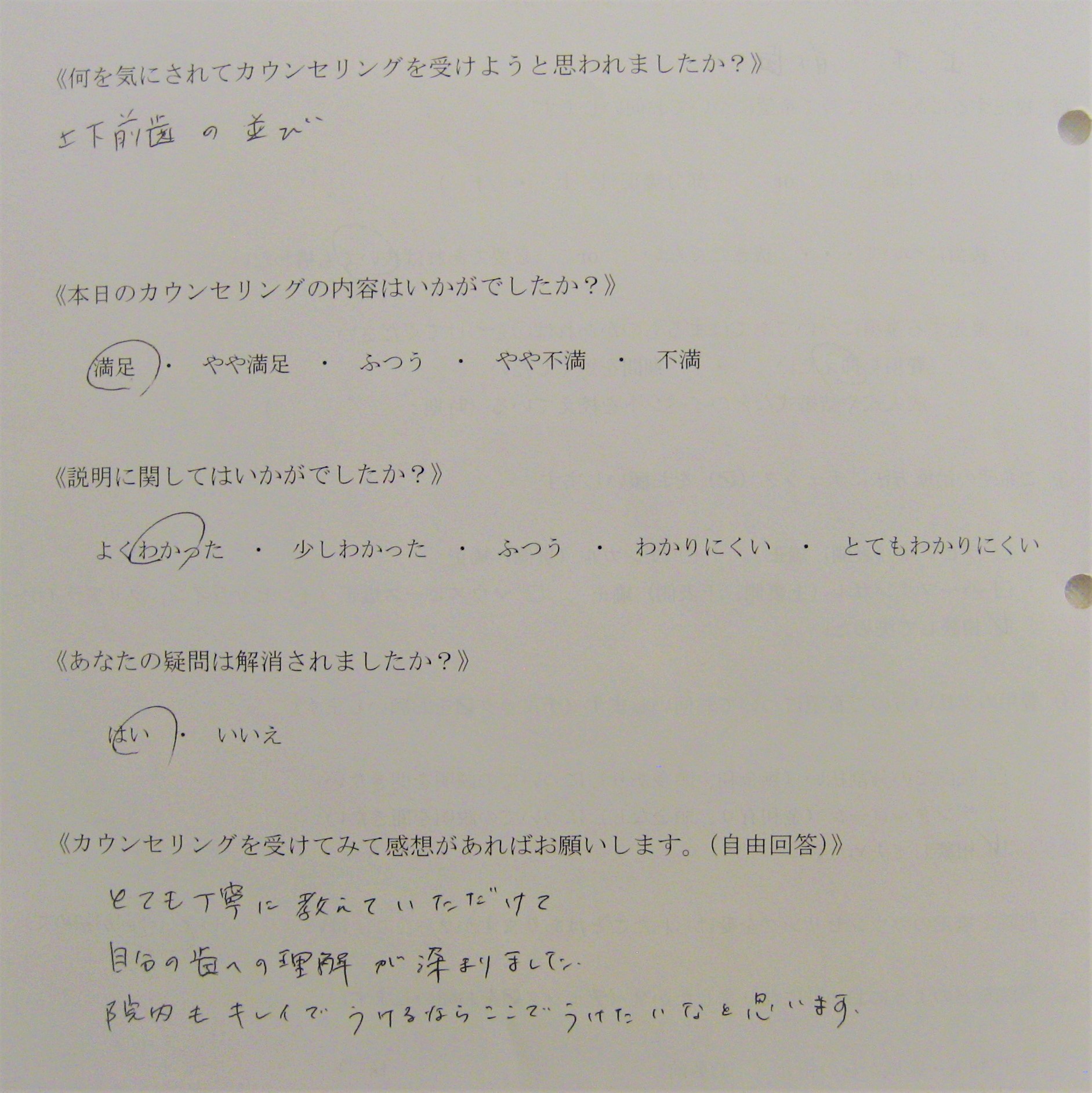 カウンセリング後アンケート ㉝