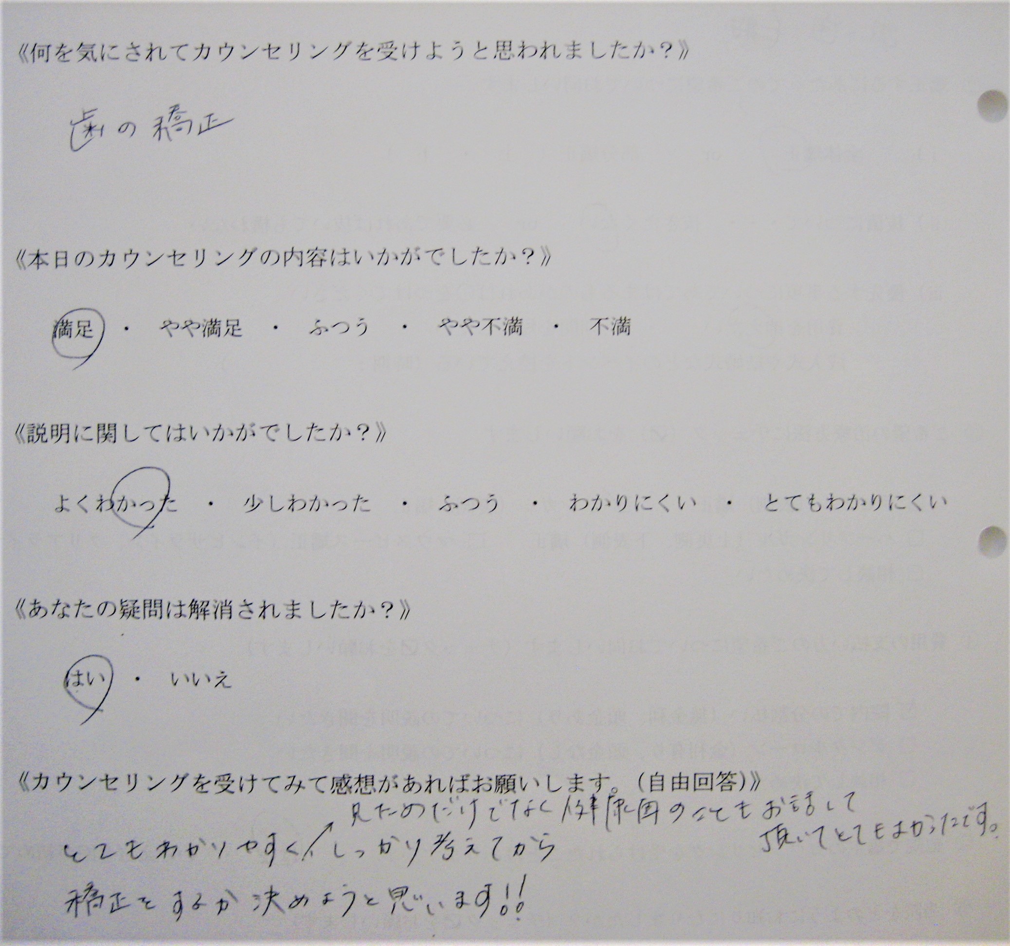 カウンセリング後アンケート ㊹