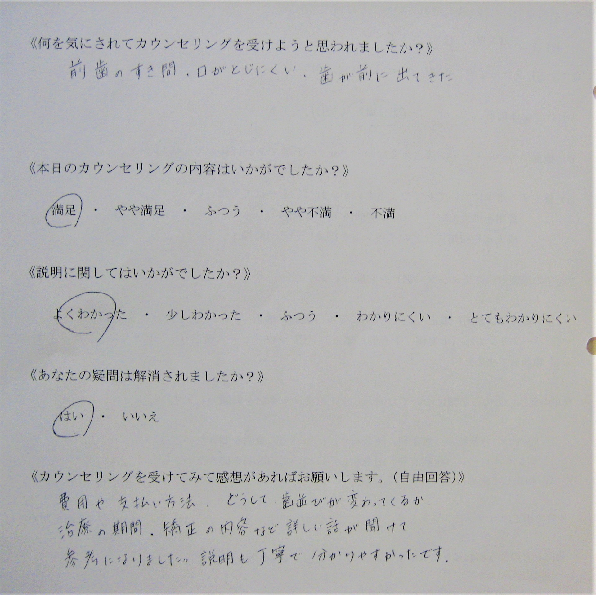 カウンセリング後アンケート ㊻