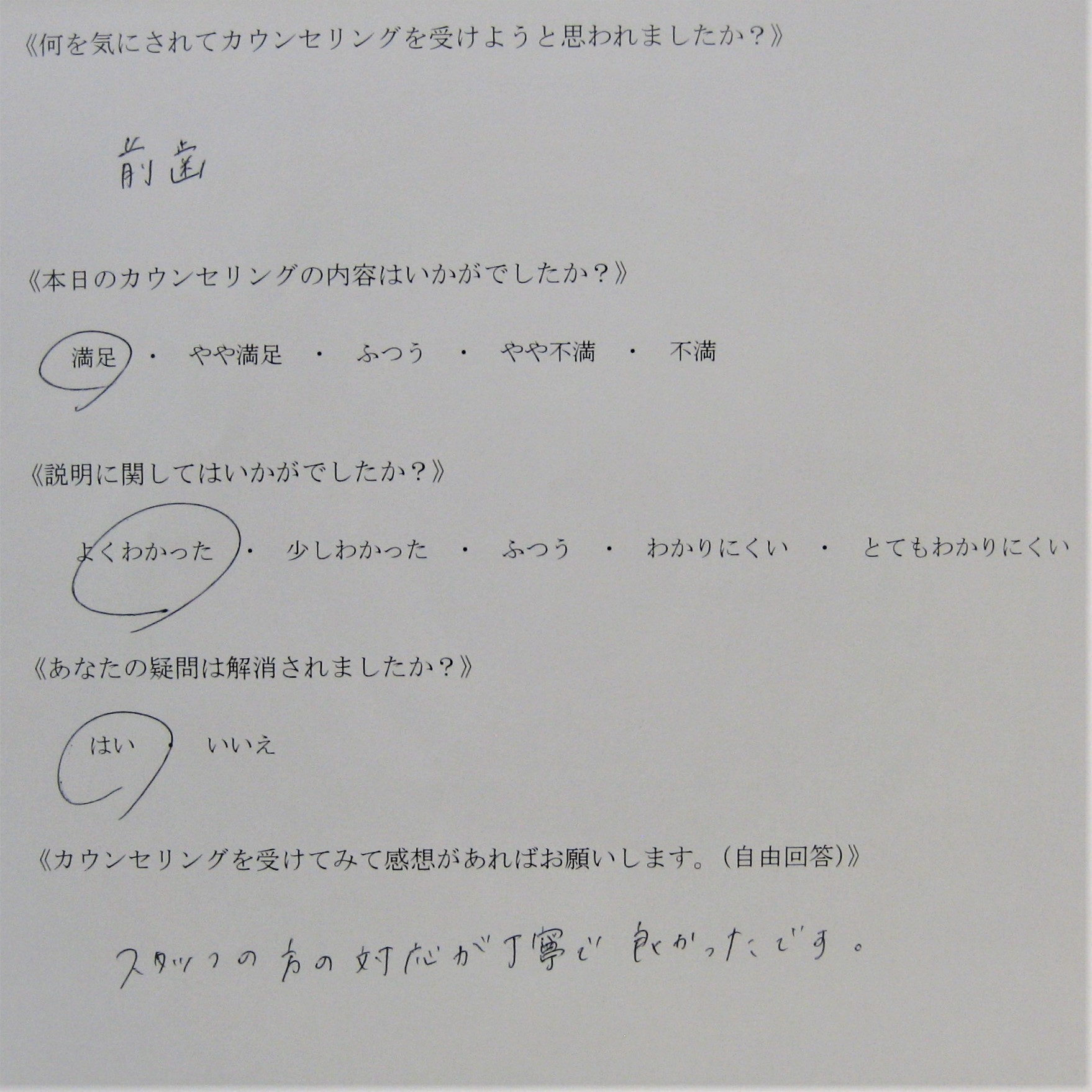 カウンセリング後アンケート㊼