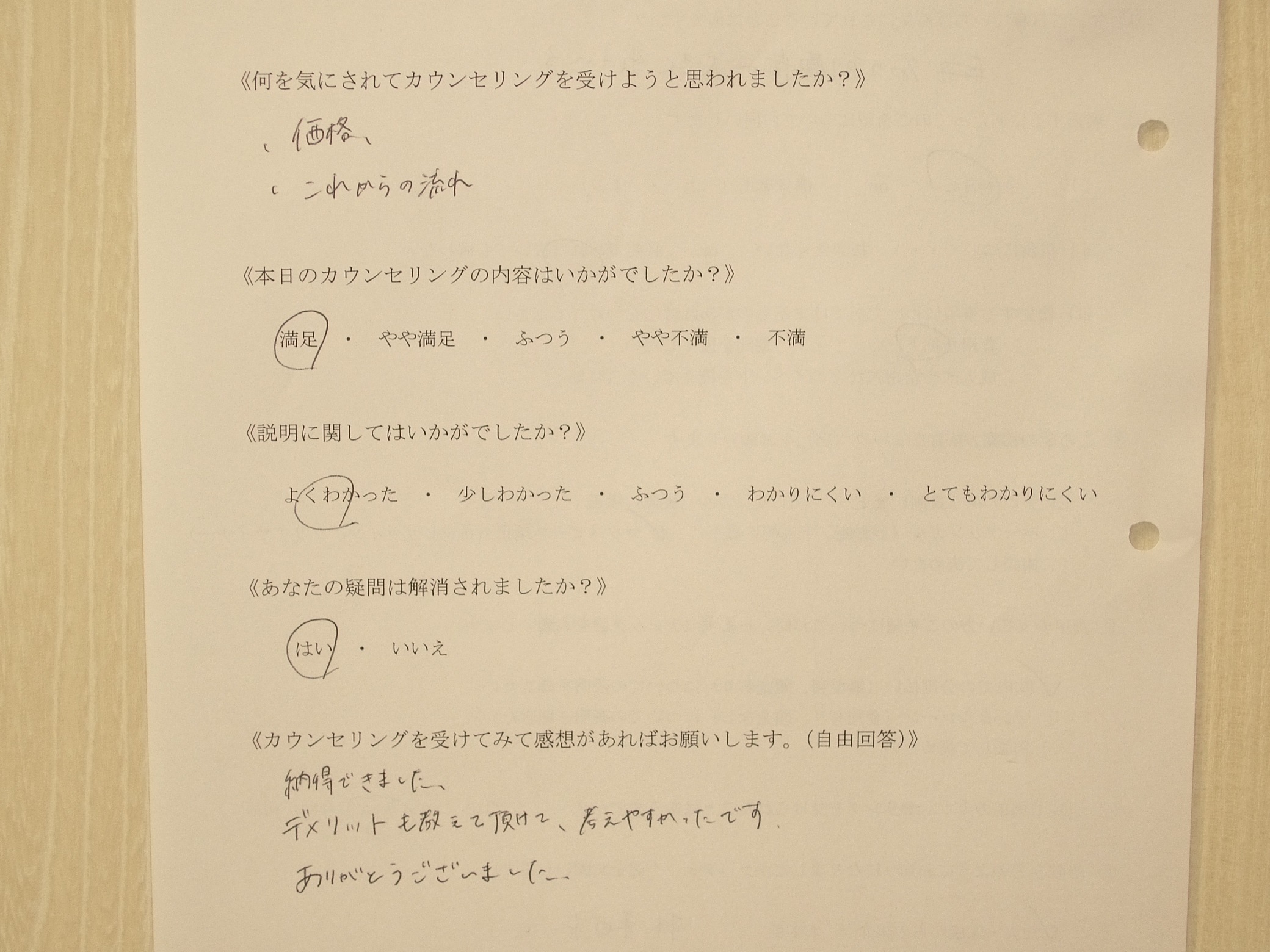 カウンセリング後アンケート75